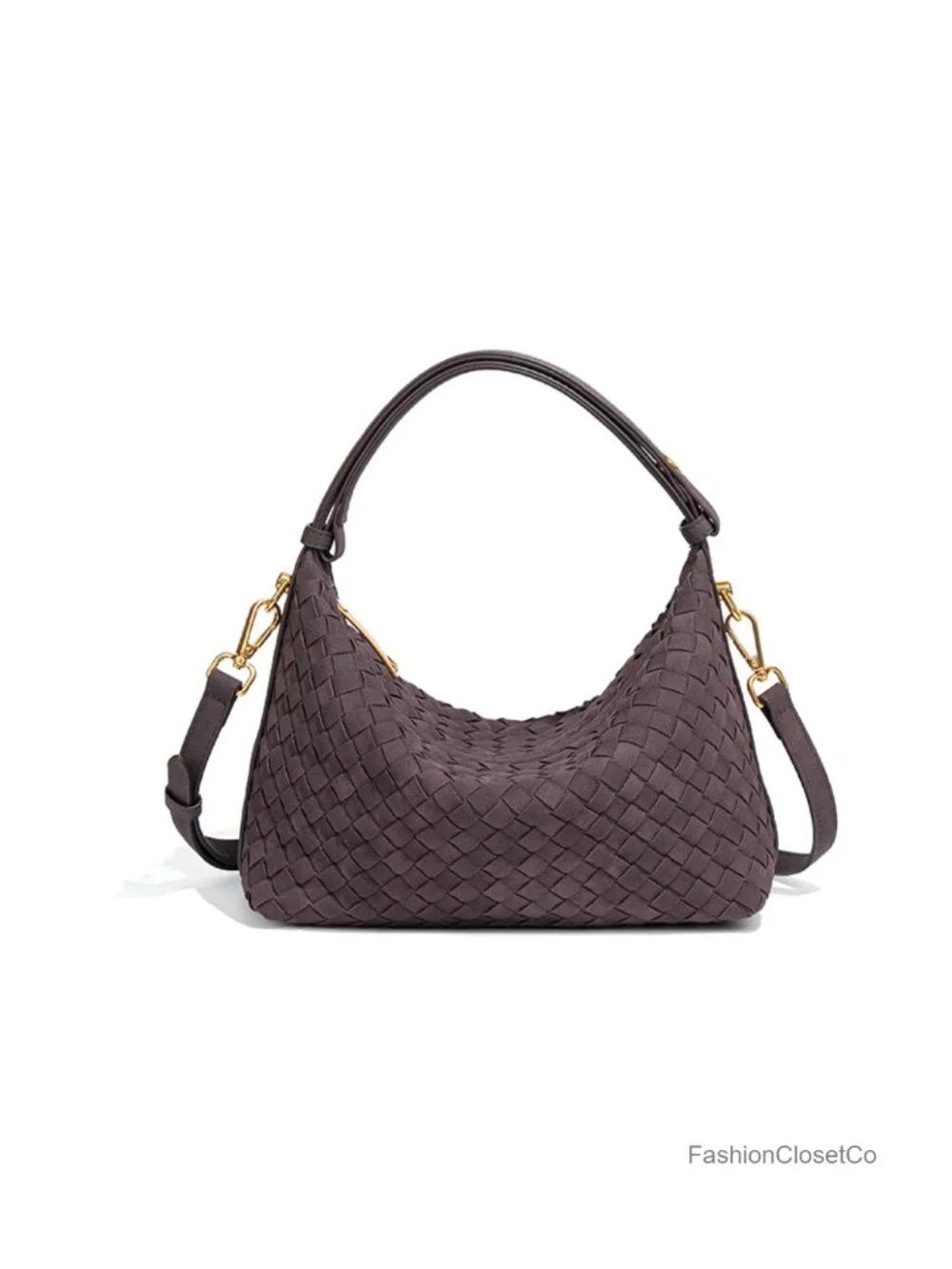 Woven Faux Suede Hobo Bag with 4-Way Convertible Strap